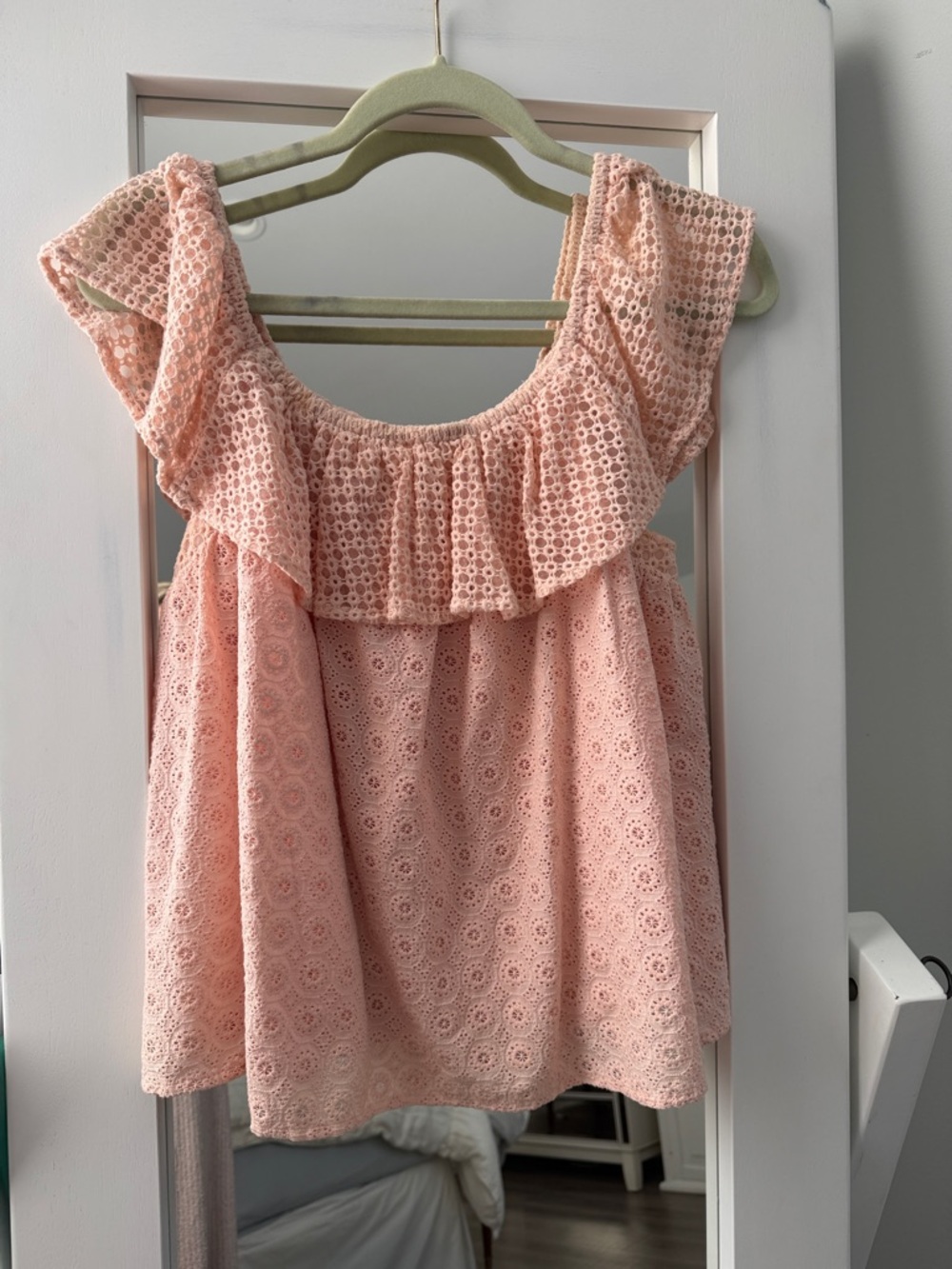 Rebecca Minkoff peach  Eyelet Ruffle Off-Shoulder Women's Top